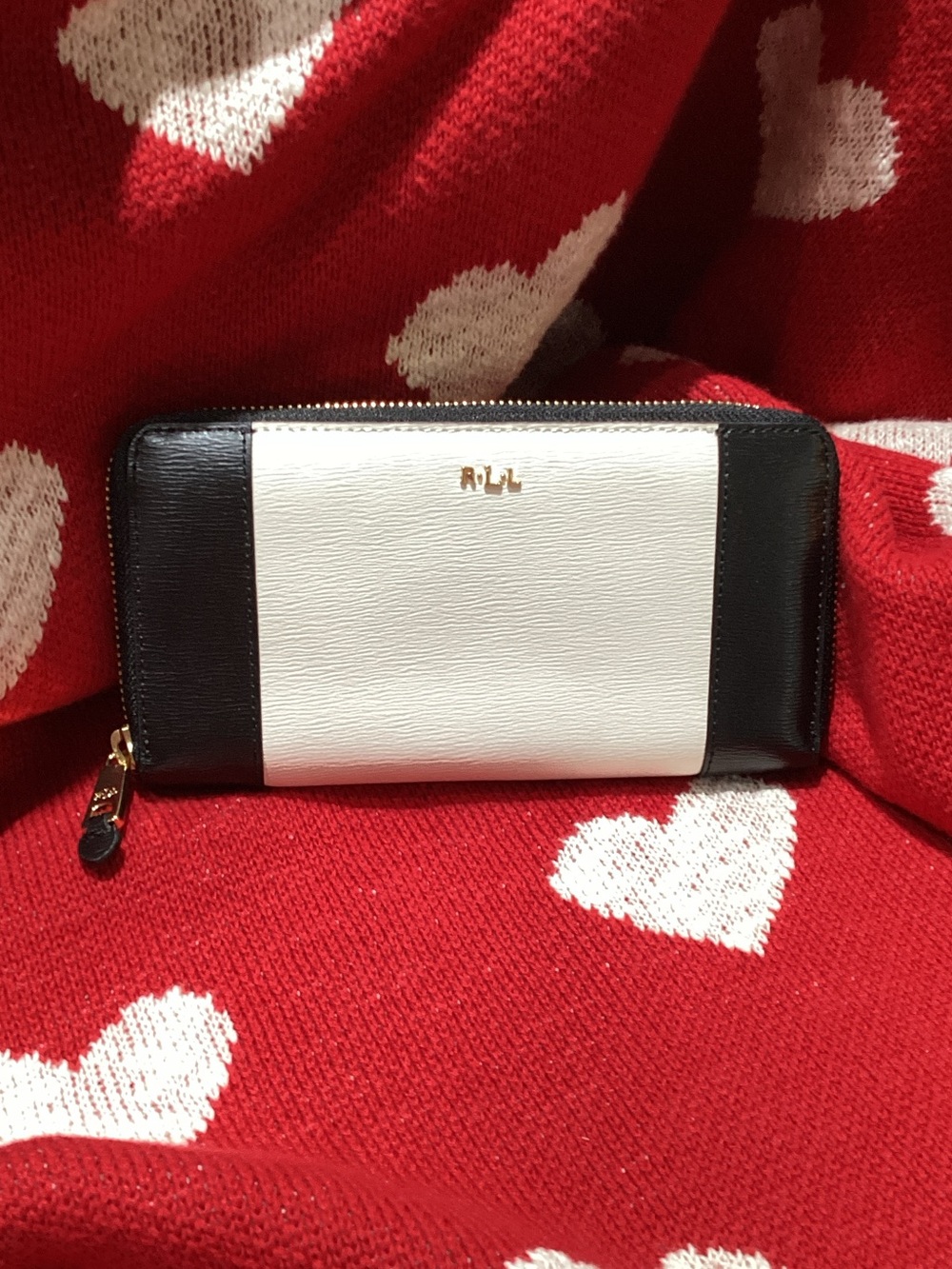 Ralph Lauren Black & White Zip-Around Leather Wallet NWOT